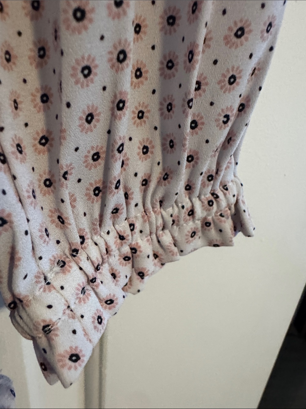 LOFT Light Gray Dotted and pink  Smocked-Yoke Long Sleeve Blouse - Picture 6 of 6
